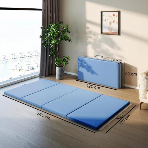 Colchoneta Gimnasia Plegable de Grosor 5 cm con Asas de Transporte para Yoga Aeróbic 240x120x5 cm Azul Claro [3]