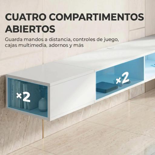 Mueble de TV Suspendido con Luces LED con Estantes Abiertos para Televisión 75 Pulgadas 177,8x30x18 cm Blanco [2]