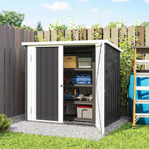 Cobertizo de Jardín de Exterior 1,26 m² 147x86x134cm con 2 Puertas y Cerradura para Almacenamiento de Herramientas Negro [3]