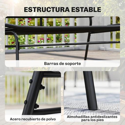 Sofá Exterior de Ratán de 2 Plazas con Asiento y Respaldo Tejidos de Ratán Estructura de Acero Carga 240 kg Negro [6]