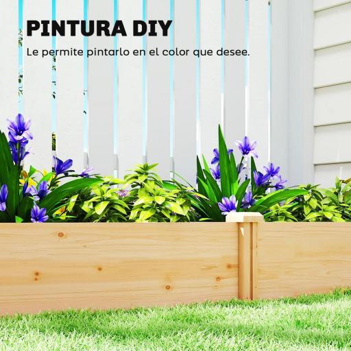 Jardinera Elevada de Madera Huerto Urbano para Cultivar Plantas con Divisor y Base Abierta 235x121x26 cm Natural [7]