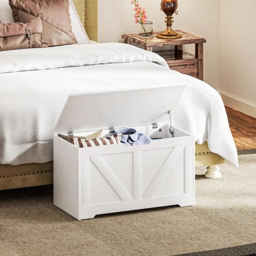 Baúl de Almacenaje para Dormitorio 100 L Puff de Almacenaje con Tapa Bisagra de Seguridad 80x40x45 cm Blanco [8]