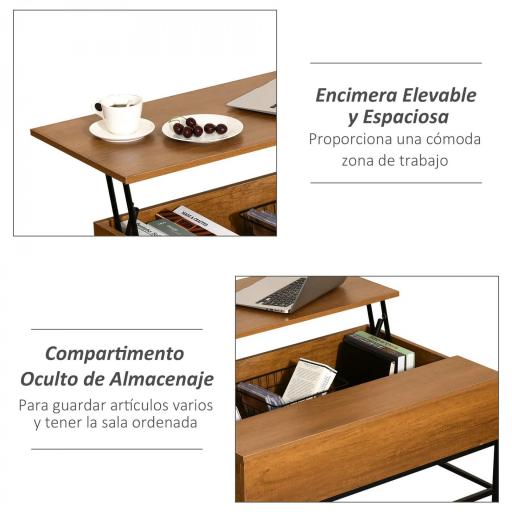 Mesa de Centro Elevable Mesa de Centro con Espacio de Almacenaje Oculto Mesa Elevable para Salón Comedor 90x60,5x45,5 cm Teca [3]