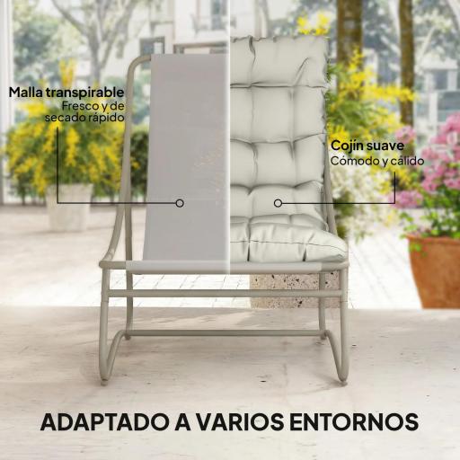 Conjunto de Jardín de 3 Piezas con 2 Sillas Lounge Mesa de Café y Cojines para Exterior Patio Balcón Gris Claro [6]