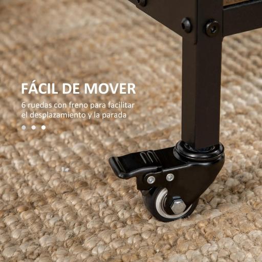 Mesa de Cocina Plegable con Ruedas Alas Abatibles y Estante Mesa Plegable para Salón 130x80x74 cm Marrón [5]