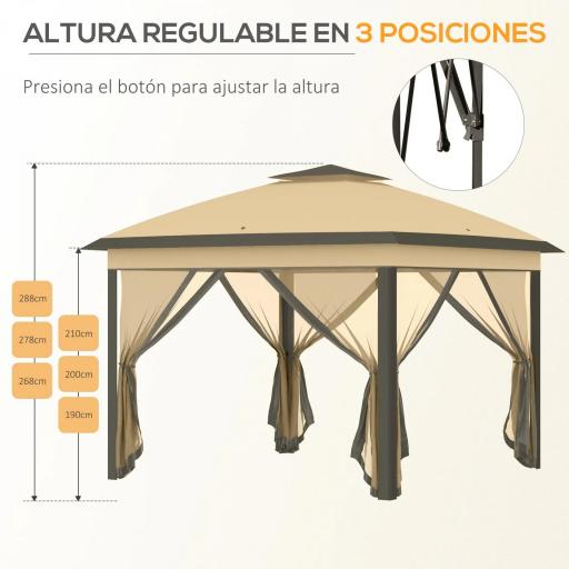 Carpa Plegable 3,3x3,3 m con Altura Ajustable Doble Techo 4 Mosquiteras Extraíbles y Bolsa de Transporte Anti-UV Beige [4]