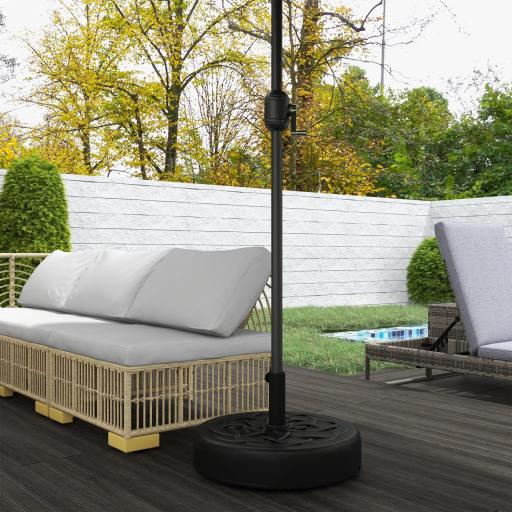 Base de Sombrilla de PE Redonda para Postes de 38mm/48mm Rellenable de Arena 35 kg y Agua 25L Ø56x30,5 cm Negro [7]