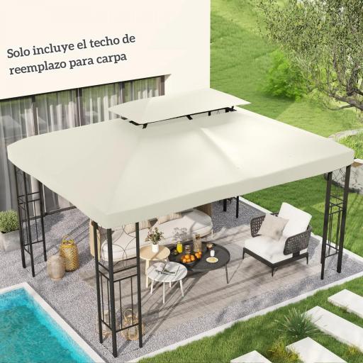 Techo de Repuesto para Cenador 4x3 m Cubierta de Repuesto con Techo Doble 10 Orificios de Drenaje y Protección UV Toldo de Recambio para Pabellón Gazebo Crema