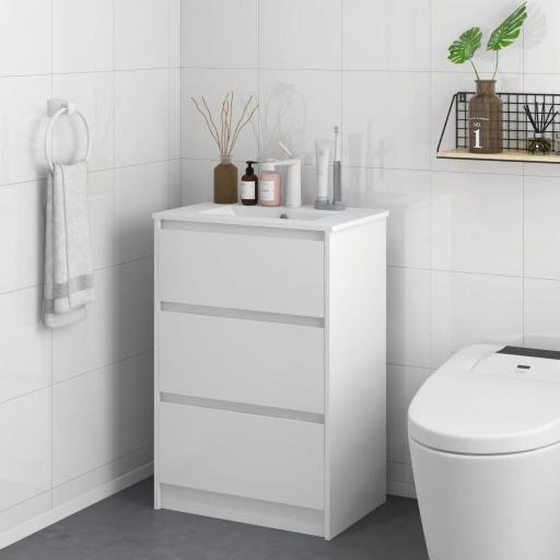 Mueble de Baño con Lavabo Armario de Baño Lavabo de Baño de Cerámica Sintética con 2 Cajones 61x37x88cm Blanco Brillante