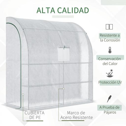 Invernadero de Exterior con Ventanas Estantes de 3 Niveles Puerta con Cremallera y Marco de Acero 200x100x215 cm Blanco [2]