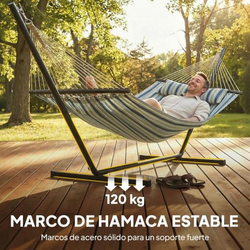 Hamaca con Soporte Hamaca de Jardín Portátil con Almohada Desmontable Barras Separadoras 353x94x115 cm Verde [5]
