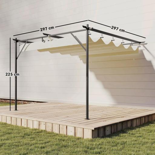 Pérgola de Pared de Jardín 3x3 m con Techo Retráctil Protección UPF30+ Drenaje Cenador de Jardín para Exterior Crema [1]