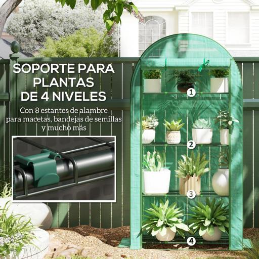 Invernadero de Exterior con 4 Estantes Puerta Enrollable Cubierta de PE y Marco de Acero 105x45x160 cm Verde [4]