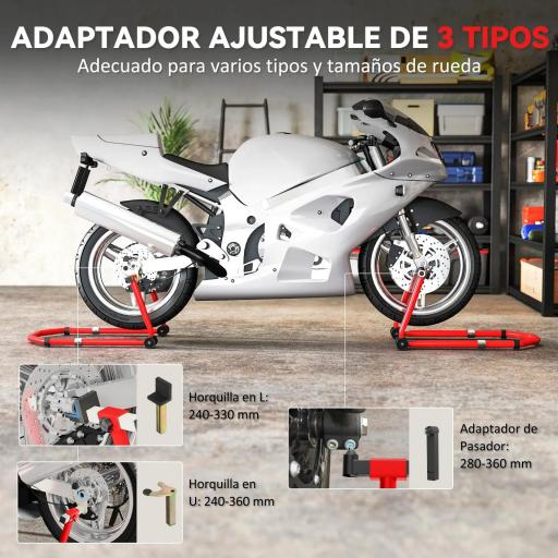 Combo de Soporte de Rueda Delantera y Trasera Motocicleta Carga 390 kg con Adaptadores de Horquillas en U y L Ruedas [7]