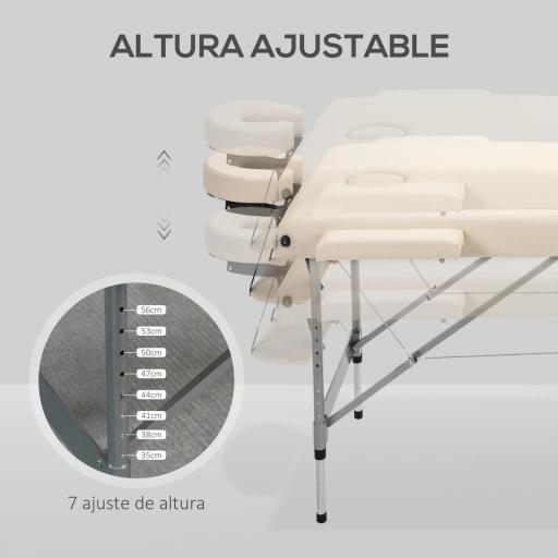 Camilla de Masaje Plegable con Altura Ajustable en 7 Posiciones Reposacabezas y Apoyabrazos 186x71x62-83 cm Beige [4]