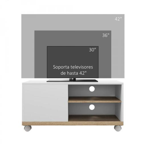 Mueble TV con Ruedas Mueble de Salón Mesa para Televisores de 42" con Puerta y 2 Estantes 80x45x39,5 cm Blanco [2]