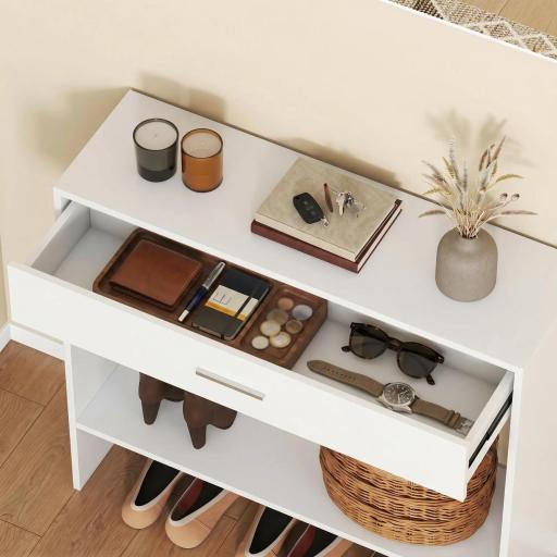 Recibidor de Entrada con Espejo Cajón y Estante Mueble de Recibidor para Pasillo 91,5x27,9x85,5 cm Blanco [7]