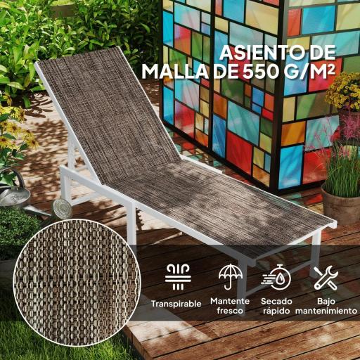 Tumbona Reclinable de Jardín Exterior con Ruedas Respaldo Ajustable en 5 Posiciones y Marco de Acero 166 Marrón [3]