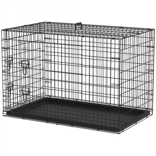 Jaula para Perros Plegable Jaula para Perros Medianos con 2 Puertas Bandeja Extraíble Asa y Marco de Alambre Acero 106x71,5x76 cm Negro [9]