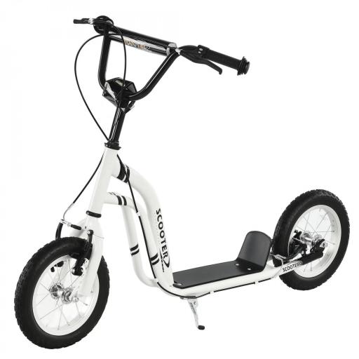 Patinete para Niños Mayores de 5 Años Scooter 2 Neumáticos Inflables de Caucho con Frenos Manillar Ajustable Pedal Antideslizante 120x58x85-95 cm Blanco [8]