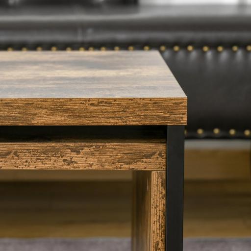 Juego de 2 Mesas de Centro, Mesa Nido Moderna, Mesitas Auxiliares, Marco de Metal, para Salón, Dormitorio, Grande 90x48x42 cm y Pequeña 59x42x36 cm, Marrón Rústico y Negro [6]