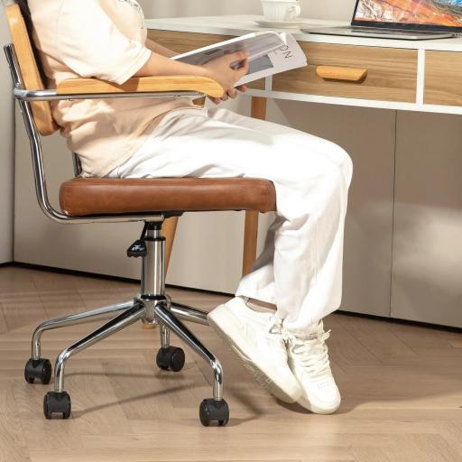 Silla de Escritorio Altura Ajustable con Función de Basculante y Respaldo de Ratán Sintético 60x55,5x82-90 cm Marrón [4]