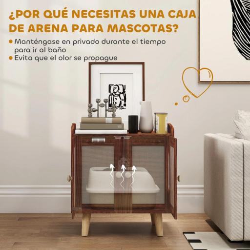 Mueble Arenero para Gatos Mesa Auxiliar con Puertas con Esteras de Sisal para Salón Dormitorio 55x43x59,6 cm Marrón [3]