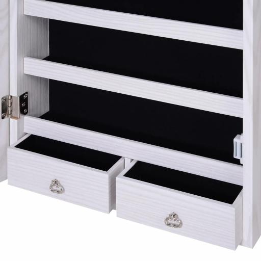 Espejo Joyero Colgante de Pared o Puerta con LED 5 Estantes 2 Cajones Pequeños Espejo Armario Montado con Cerradura 37x120x10cm [7]