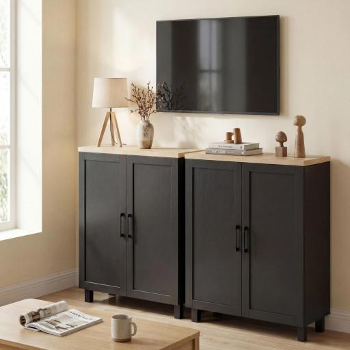 Aparador de Salón Estrecho de 2 Puertas Armario de Cocina con Estante Ajustable para Entrada 60x30x90 cm Negro [4]