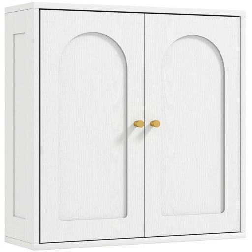 Mueble de Baño Colgar con Estantes 2 Puertas con Diseño de Arco Tiradores Dorados 60x20x60 cm Blanco [8]