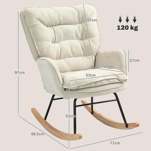 Silla Mecedora con Patas de Madera de Haya y Reposabrazos Mecedora para Lactancia Carga 120 kg para Dormitorio Beige [1]