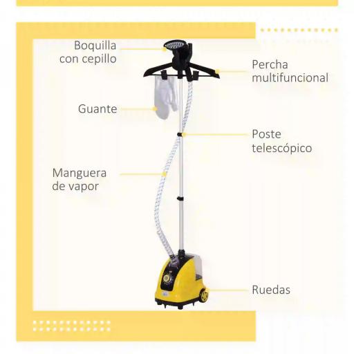 Plancha de Vapor con Depósito de 1,4 L y Temperatura Ajustable a 11 Niveles tipo Centro de Planchado Vertical 1800W 26x21,5x146 cm Amarillo [4]