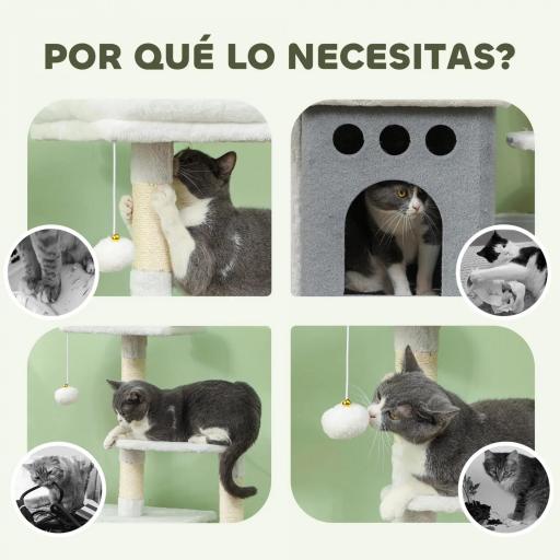 Rascador para Gatos 126 cm Torre para Gatos con Nidos Plataformas Bolas Colgantes y Postes de Sisal Crema [3]