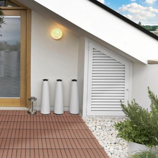 Set de 11 Piezas Baldosas de Exterior 30x30 cm 1 m² Antideslizantes y Resistentes al Clima de Fácil Instalación Marrón [4]