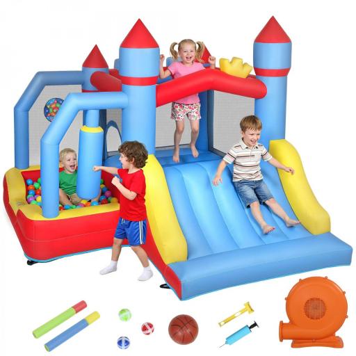 Castillo Hinchable para Niños con Soplador Tobogán Trampolín Piscina Pilar de Boxeo y Aro de Baloncesto 277x270x215 cm [9]