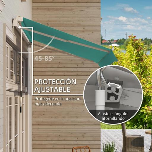 Toldo de Pared con Brazo Articulado y Manivela Marco Resistente de Aluminio y Cubierta de Poliéster 295x245 cm Verde [2]