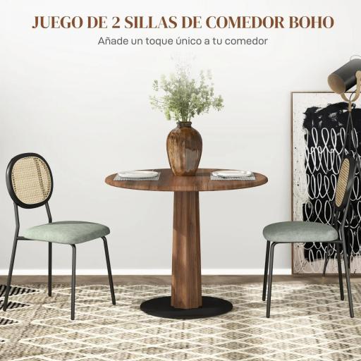 Pack de 2 Sillas de Comedor con Respaldo de Ratán Sintético y Marco de Acero para Salón 44x54x87 cm Verde Oscuro y Negro [2]