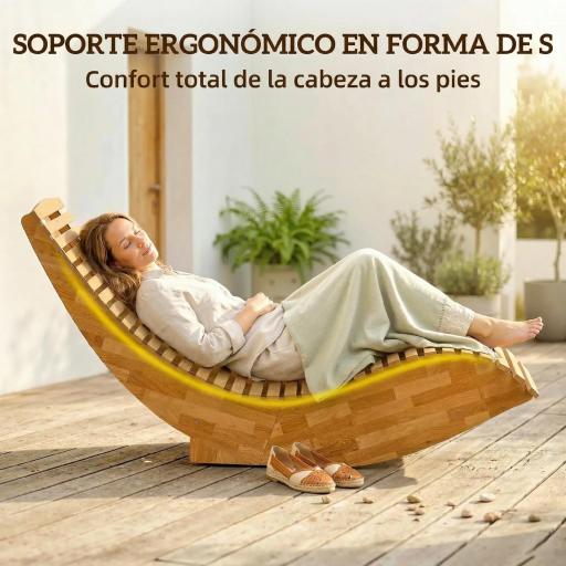Conjunto de 2 Sillas Mecedoras de Jardín de Madera Ergonómica Plegable con Diseño Listonado 60x156x77 cm Natural [4]