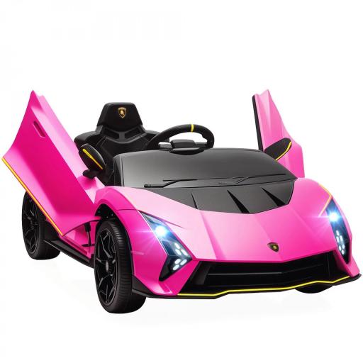 Coche Eléctrico para Niños Lamborghini Autentica con Batería 12V Mando a Distancia Faros Bocina Arranque Suave y Música MP3 Rosa [8]