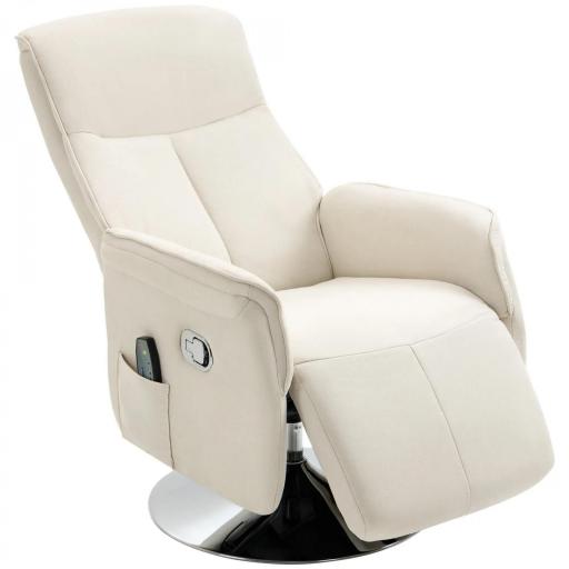 Sillón de Masaje Eléctrico con Reposapiés Sillón Relax Giratorio y Reclinable con Mando 68,5x77x117 cm Crema [8]