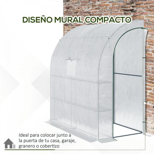 Invernadero de Exterior con Ventanas Estantes de 3 Niveles Puerta con Cremallera y Marco de Acero 200x100x215 cm Blanco [5]