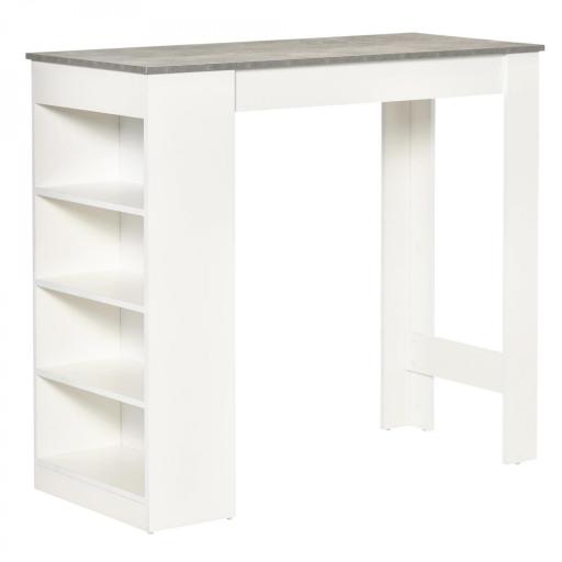 Mesa de Bar Mesa Alta Tipo Bistró de Cocina con Estantería de 4 Niveles Estilo Moderno 115x50x102,7 cm Blanco y Gris [8]