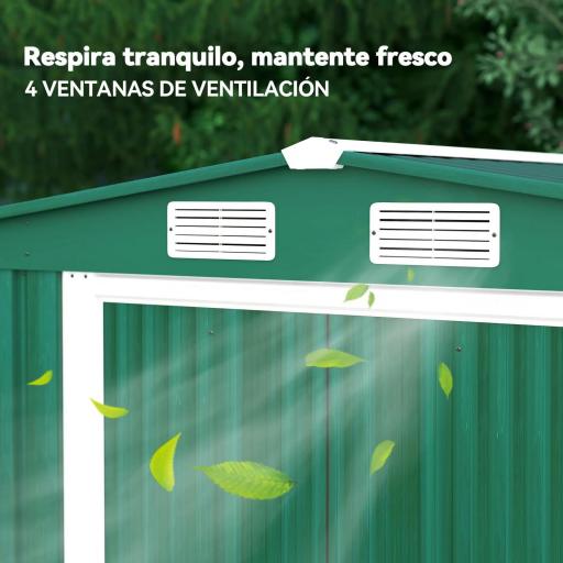 Caseta de Metálico 258x206x178 cm 5,3m² con Puertas Correderas y Ventilaciones para Almacenamiento de Herramientas Verde [6]