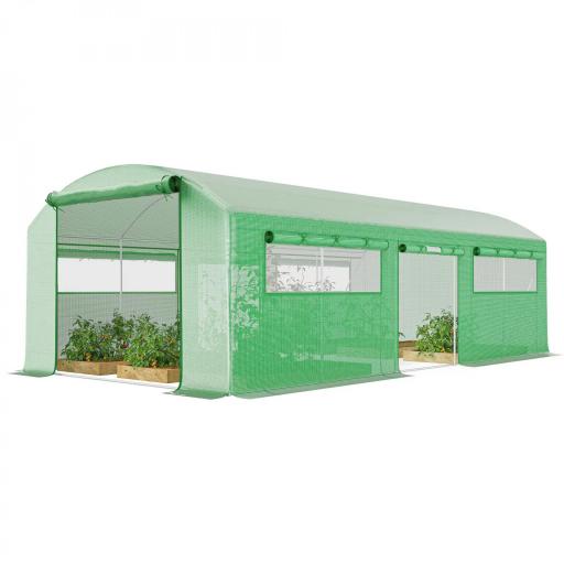 Invernadero de Túnel 6x3x2 m con 6 Ventanas de Malla Cubierta de PE Anti-UV y 3 Puertas Enrollables Verde [7]