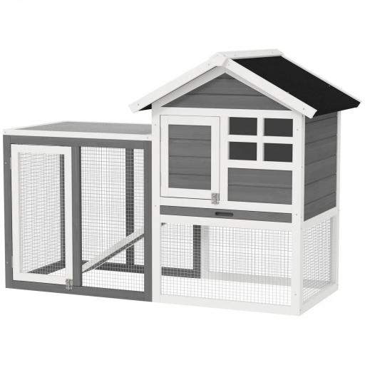 Jaula para Conejos con Zona Abierta Techo Asfáltico Bandeja Extraíble y Rampa para Exterior 123,5x62,6x92,5 cm Gris [10]