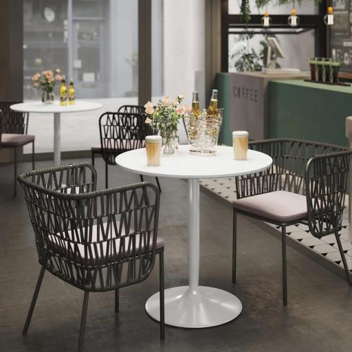 Mesa de Comedor Redonda Mesa de Cocina para 2 Personas con Base de Acero y Almohadilla Antideslizante Ø80x75 cm Blanco [7]