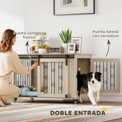 Jaula para Perros Medianos y Grandes Mesa Auxiliar Moderna con 2 Puertas y Cierre 100x56x65 cm Roble [4]