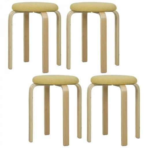 Juego de 4 Taburetes Redondos de Madera Apilables con Asiento Acolchado para Cocina Comedor Dormitorio Amarillo [9]