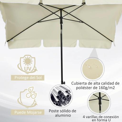 Sombrilla de Terraza de Aluminio 198x130x245 cm Parasol de Jardín Rectangular con Función de Inclinación Beige [5]