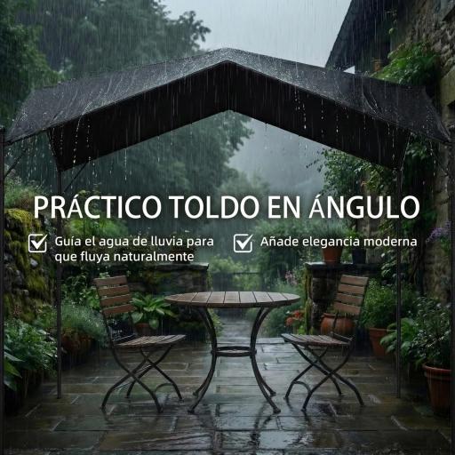 Pérgola de Jardín 3x3 m con Dosel UPF30+ Estructura de Metal Galvanizado Techo Inclinado Pabellón para Exterior Gris [2]